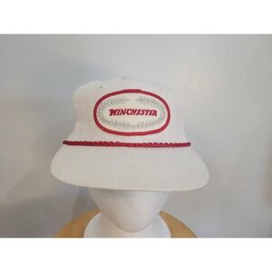 Vintage Winchester Logo Rope Hat White Red Mens Adjustable Strap Baseball Cap